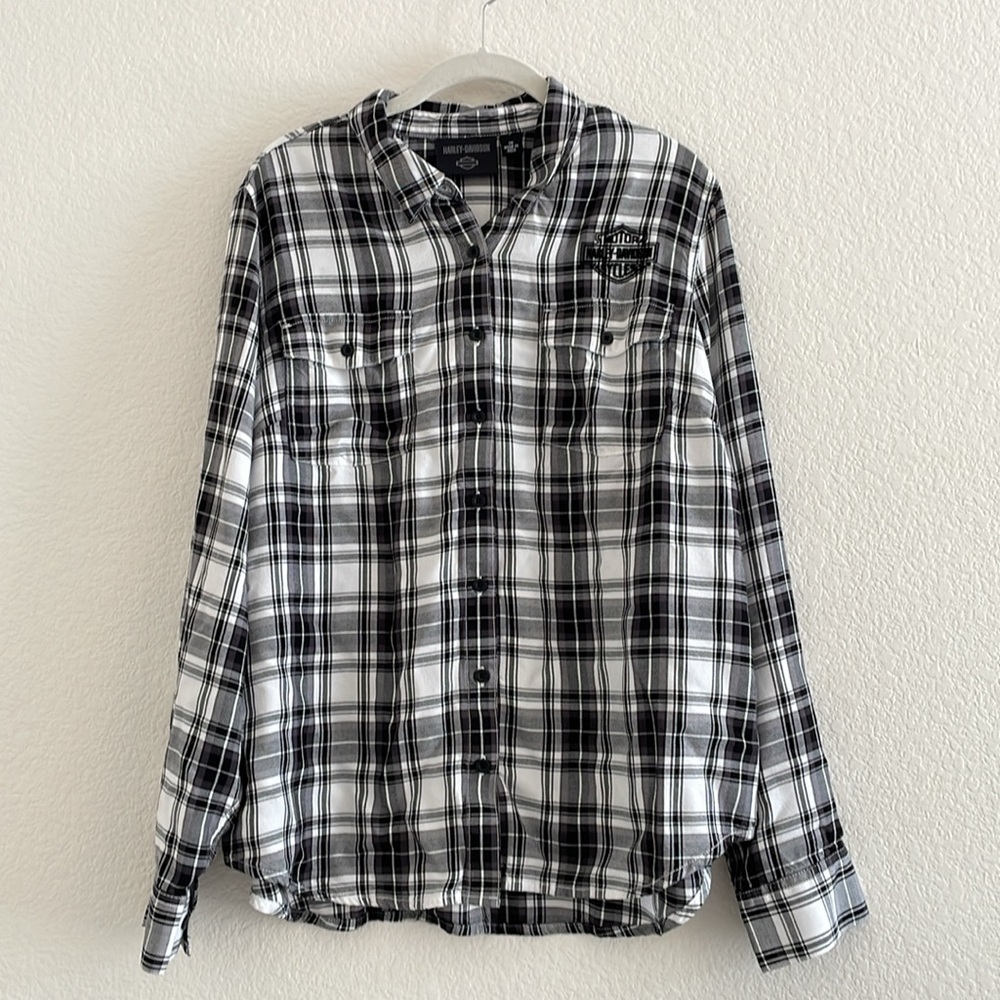 Harley-Davidson Women’s Black and White Plaid Shirt size 1W - Picture 3 of 8